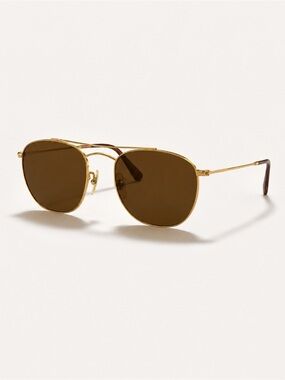 Persol PM43 Gold Navigator Aviator Sunglasses Brown Lenses Meflecto Italy 54-18
